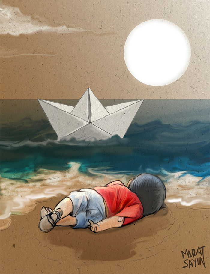 Denizde boğulan suriyeli göçmen çocuk aylan kurdi çizimleri 3