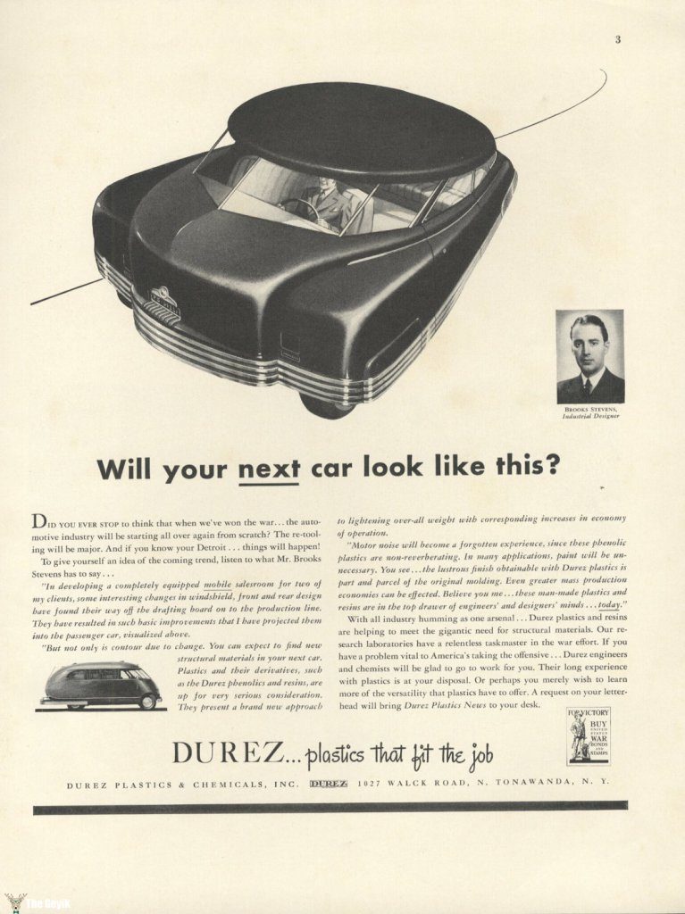 II. Dünya Savaşı sırasında Brooke Stevens’ın verdiği bir basılı ilan – Yeni arabanız buna benzeyecek mi?
